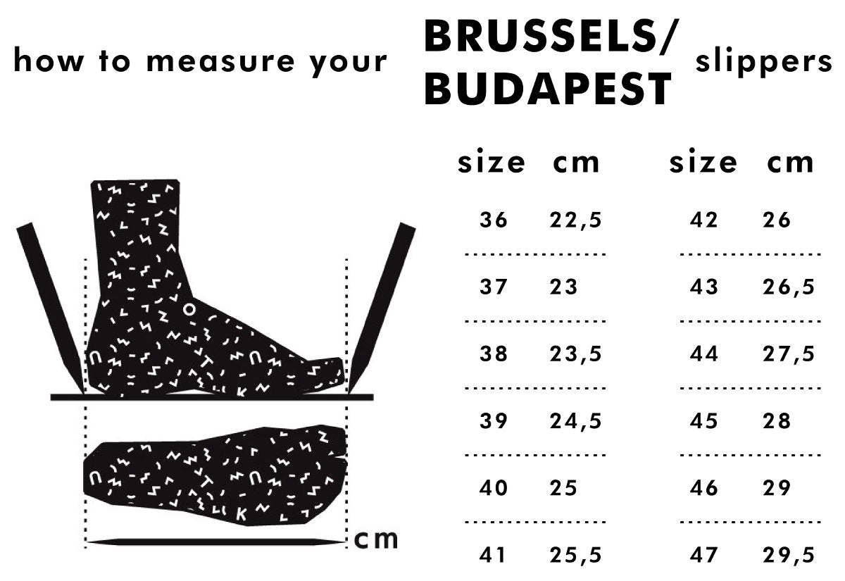 Lista de tallas Pantuflas TOKU Budapest con soporte para el arco y diseño ergonómico