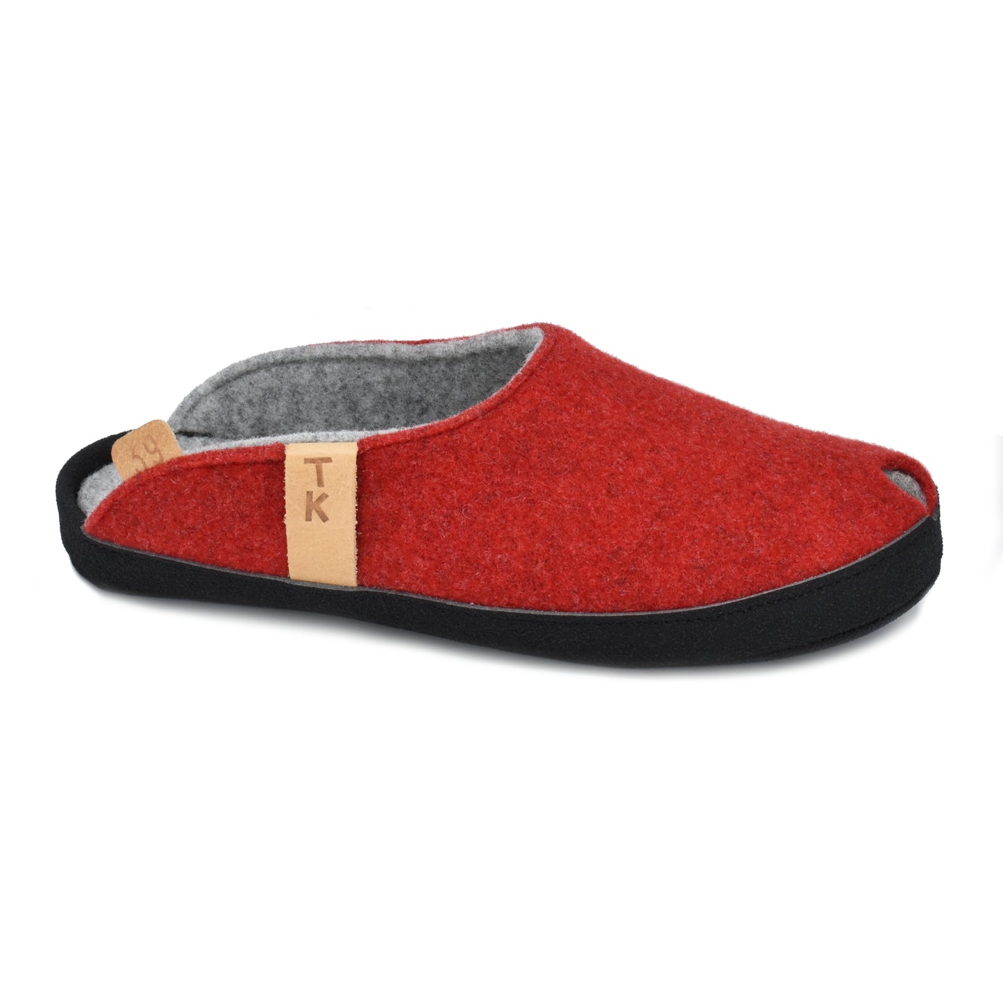 Pantuflas TOKU Brussels en rojo, hechas a mano con fieltro de lana natural